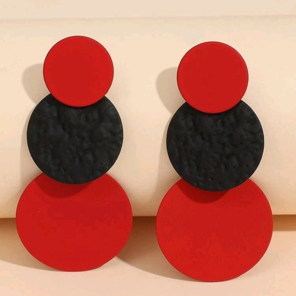 Red & Black Circle Drop Earrings